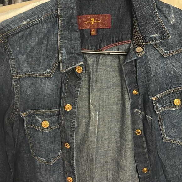 Seven for all mankind, dark wash, denim shirt xs - Picture 2 of 11